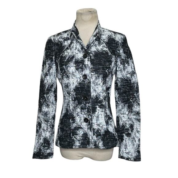 Zanella gray black floral long sleeves 4 button blazer size 4 - Picture 7 of 13